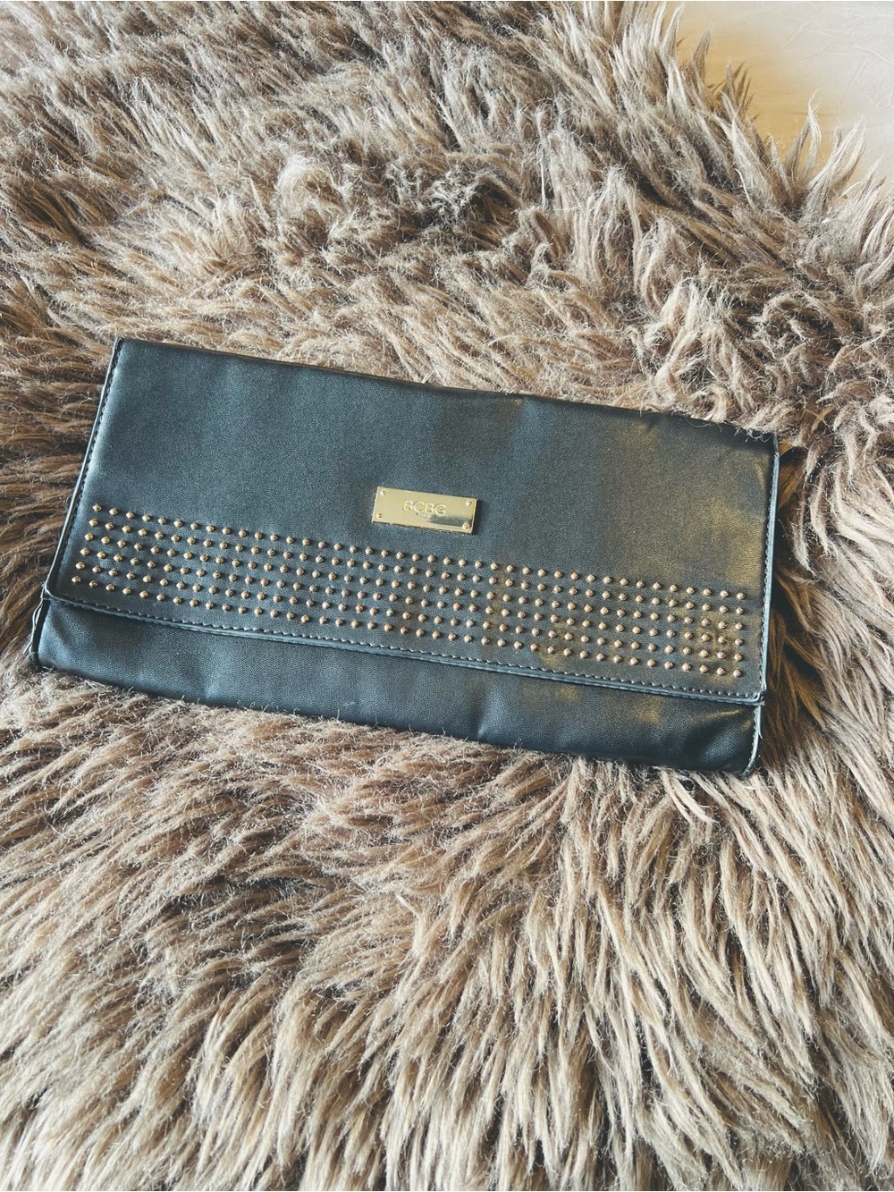 BCBG Black Studded Fold-Over Clutch